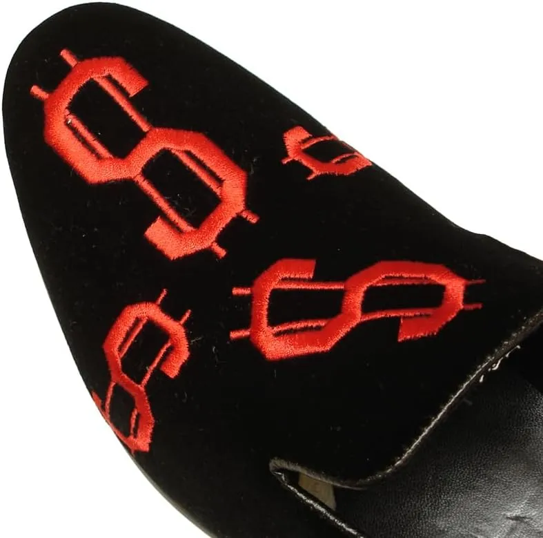 FI-7062 Red Embroidered Dollar Sign Over Black Velvet