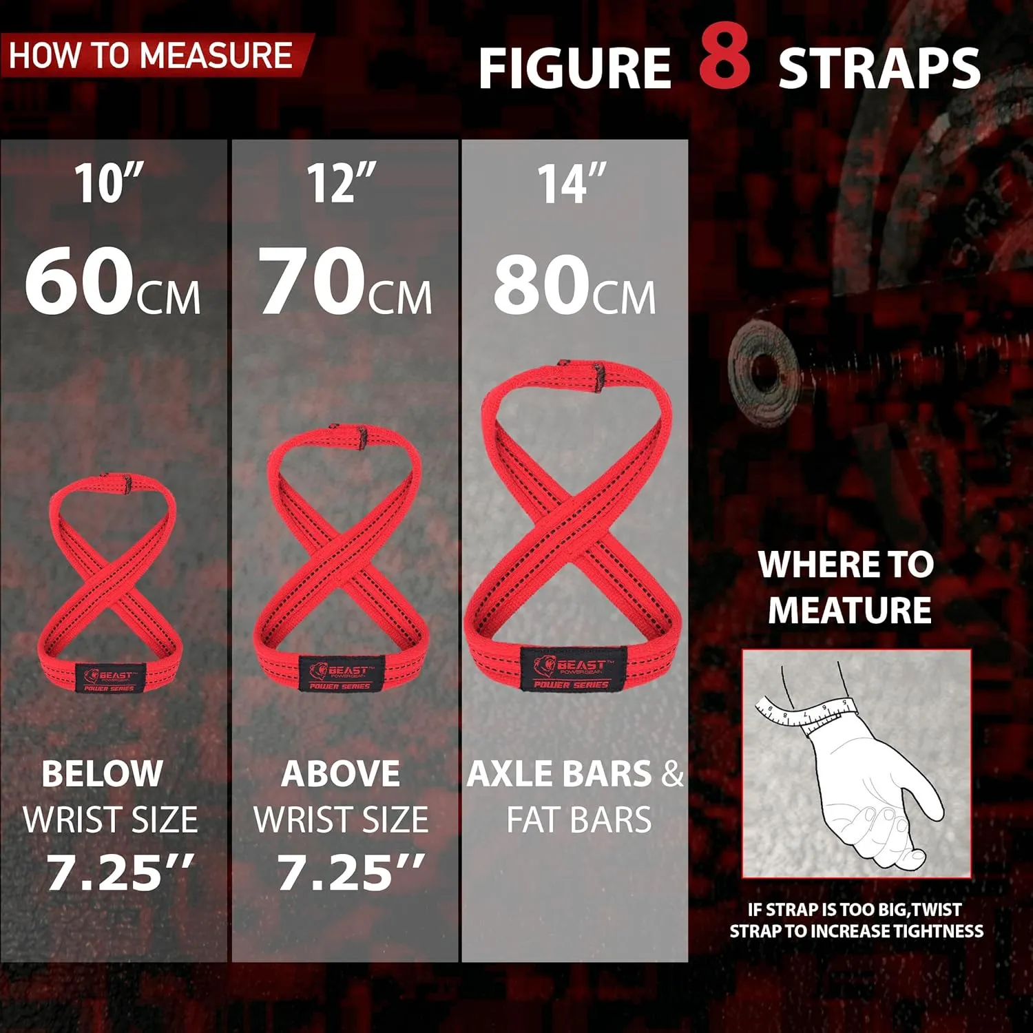 Figure 8 Lifting Strap- Strongman 10-14" Deadlift Straps- True Grip Support & Heavy Duty Wrist Straps for Weightlifting Women Men- Hand Straps for Weight Lifting Figure 8 Straps for Gym Workout