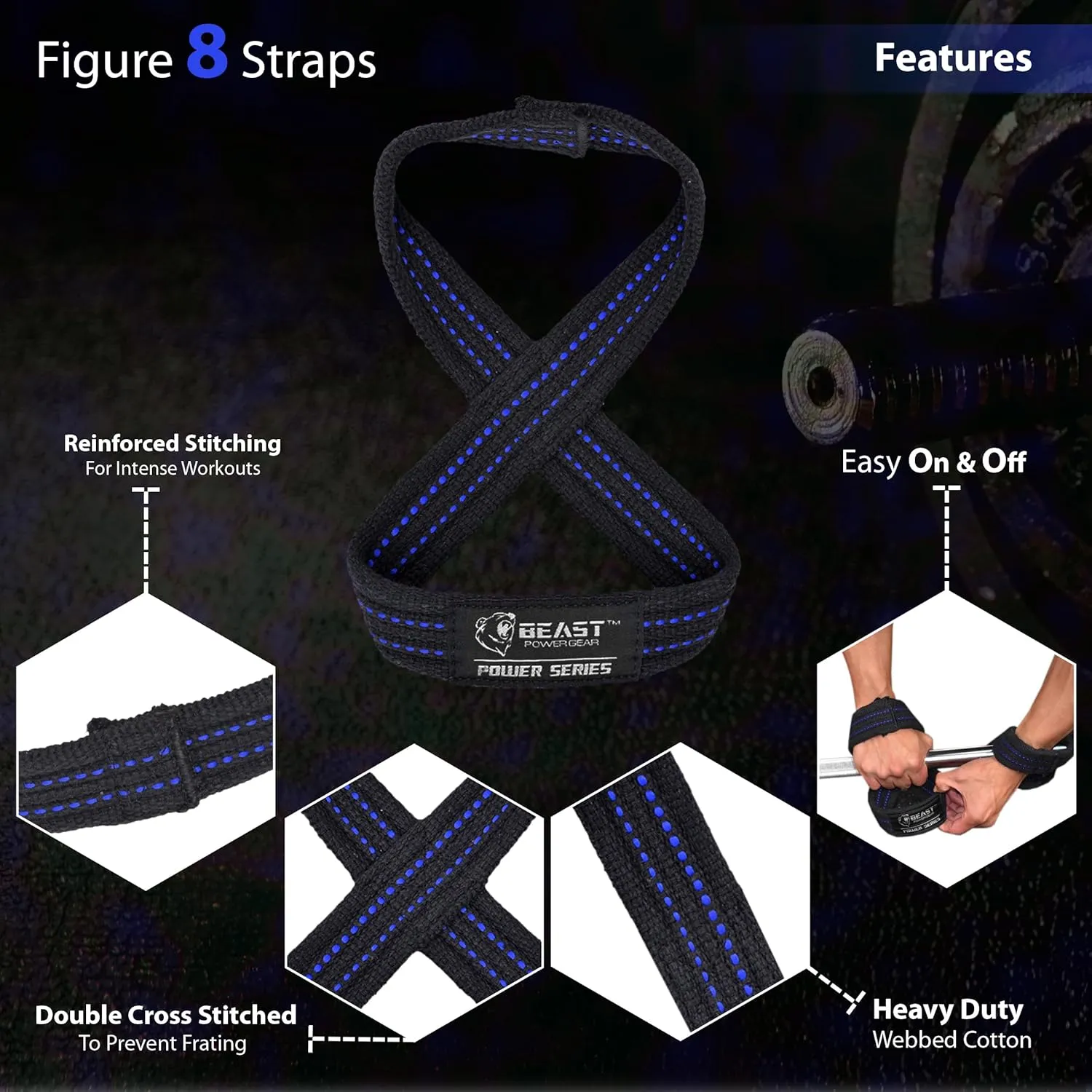 Figure 8 Lifting Strap- Strongman 10-14" Deadlift Straps- True Grip Support & Heavy Duty Wrist Straps for Weightlifting Women Men- Hand Straps for Weight Lifting Figure 8 Straps for Gym Workout