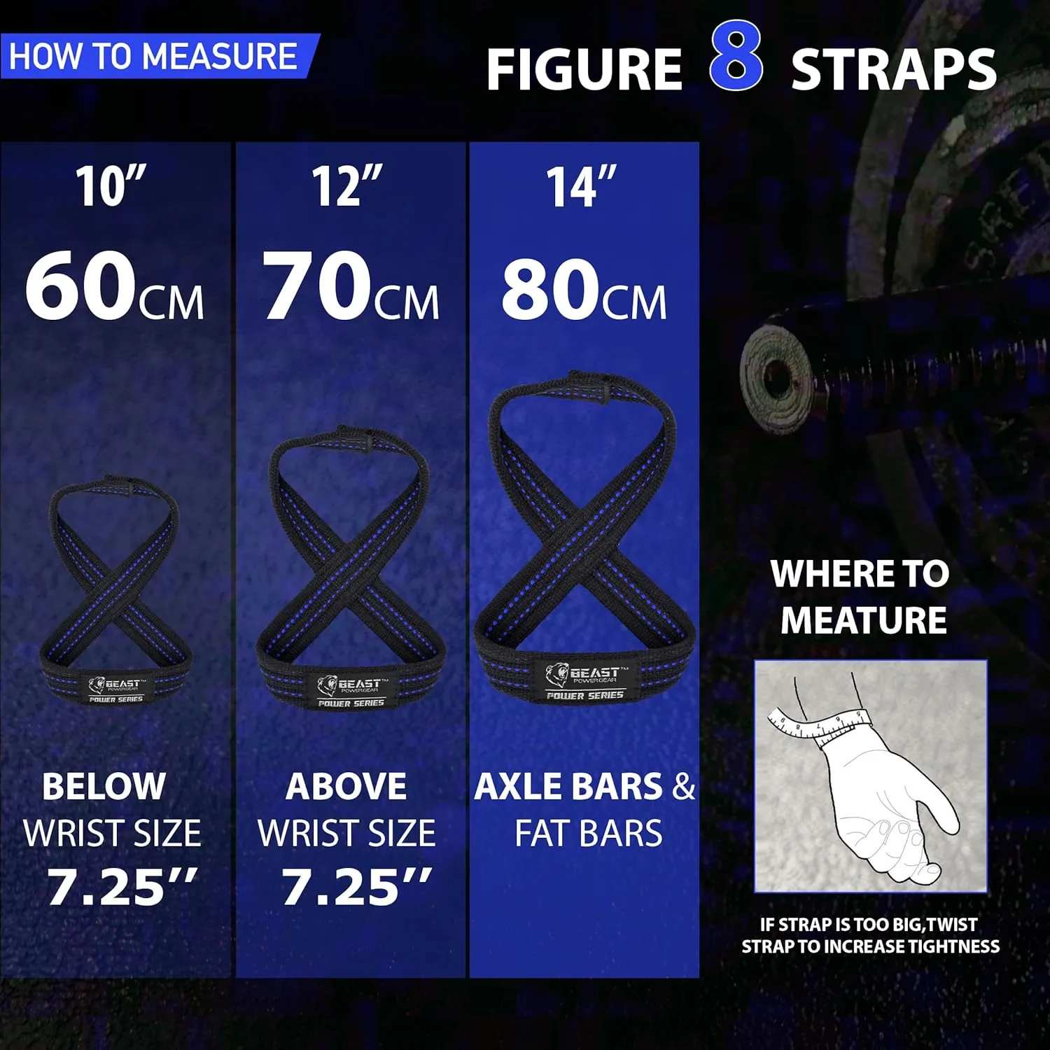 Figure 8 Lifting Strap- Strongman 10-14" Deadlift Straps- True Grip Support & Heavy Duty Wrist Straps for Weightlifting Women Men- Hand Straps for Weight Lifting Figure 8 Straps for Gym Workout