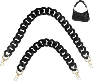 findTop 2 PCS Flat Chain Strap, Black Acrylic Chain Handbag Strap Replacement, DIY Craft (40cm and 60cm)