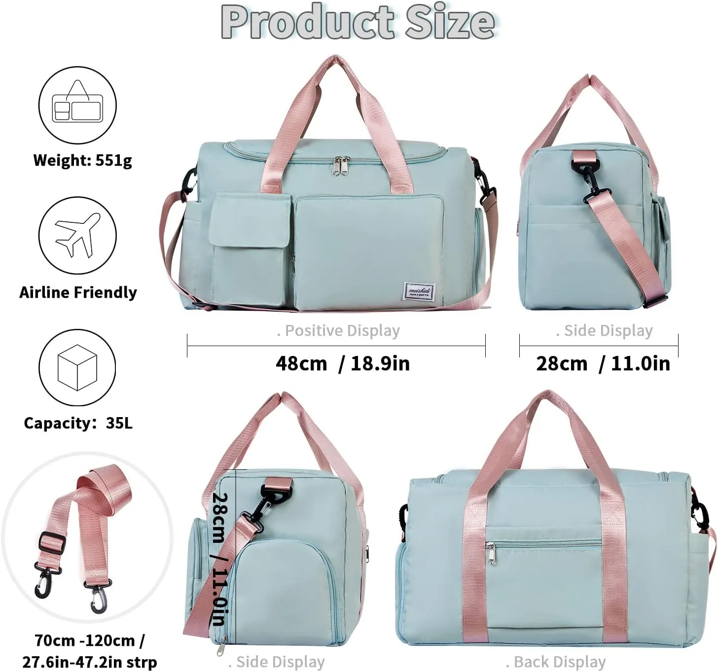 FIORETTO Women's Gym Duffle Bag with Shoes Compartment, 37L Capacity, Ideal for Travel, Gym, Sports, Duffel, Weekender