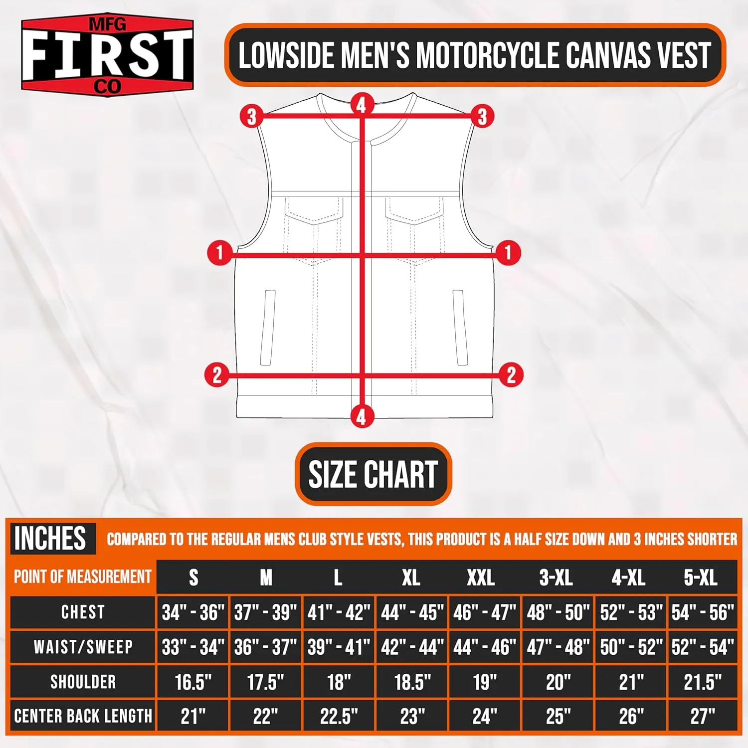 First Mfg Co - Lowside - Mens Motorcycle Biker Riding Canvas, Leather, Twill, Perforated Leather Vest