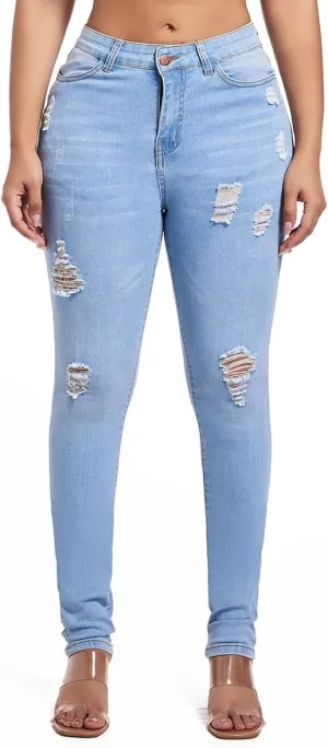 FISCLOSIN Women's Ripped Stretch Mid Waist Jeans Butt Lifting Distressed Skinny Denim Pants