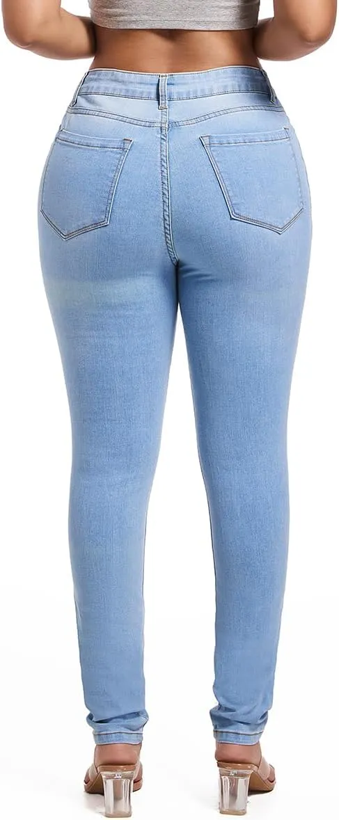 FISCLOSIN Women's Ripped Stretch Mid Waist Jeans Butt Lifting Distressed Skinny Denim Pants