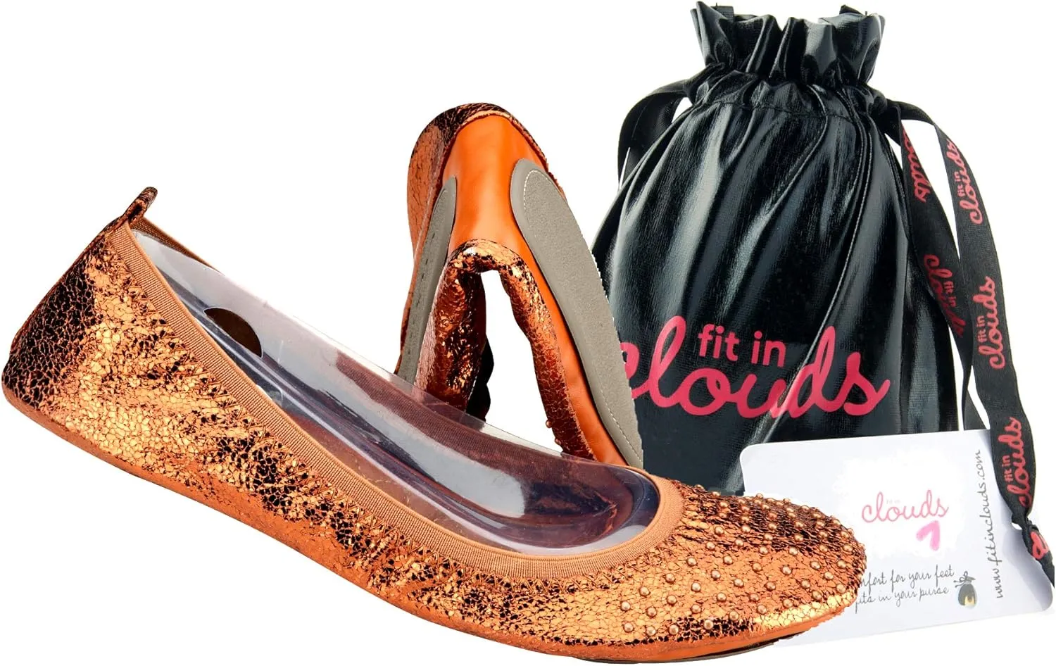 Fit in Clouds Stud Embellished Portable Foldable Ballet Flats with Carry Pouch