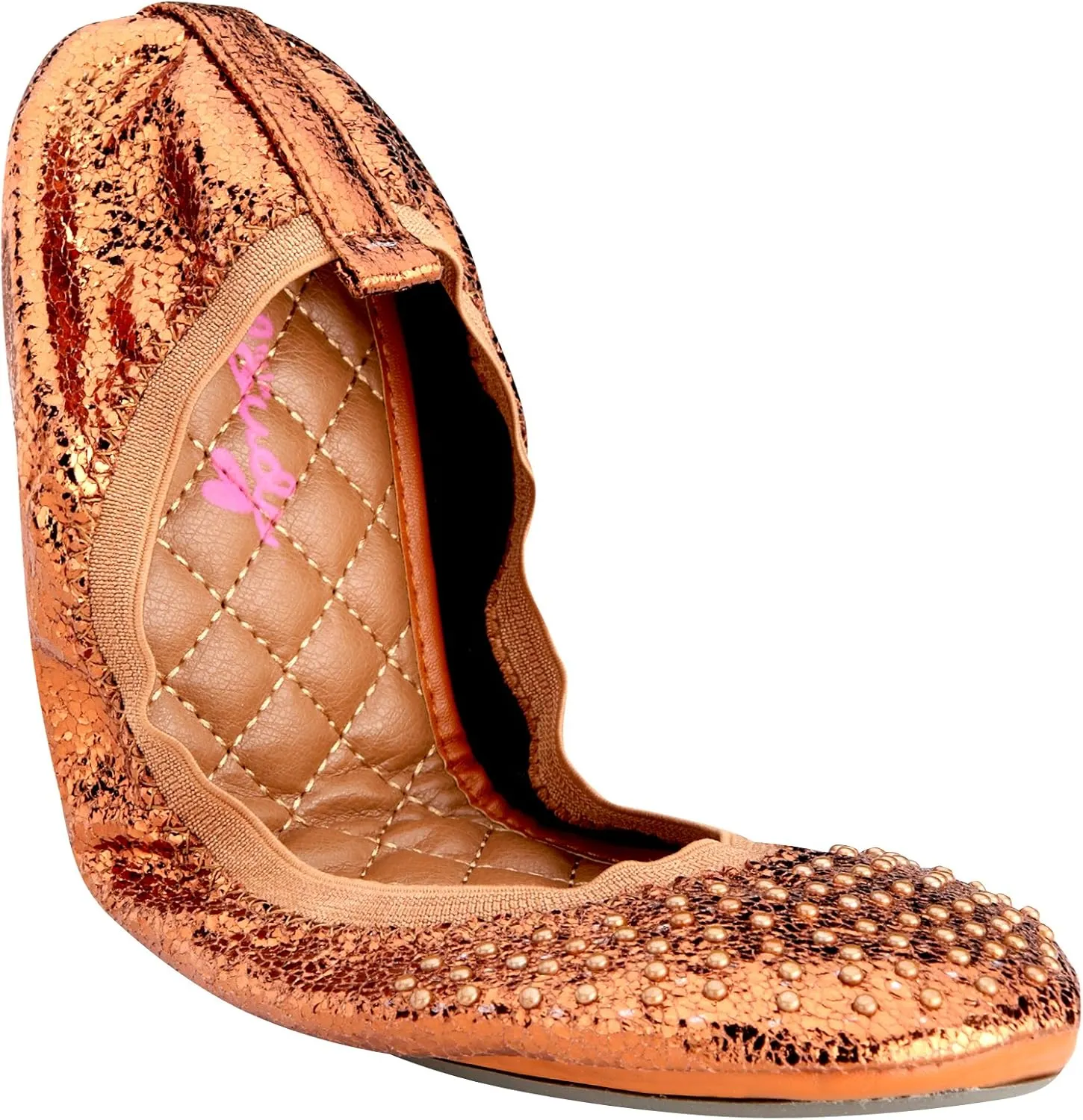 Fit in Clouds Stud Embellished Portable Foldable Ballet Flats with Carry Pouch