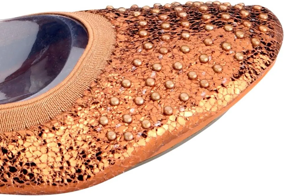 Fit in Clouds Stud Embellished Portable Foldable Ballet Flats with Carry Pouch
