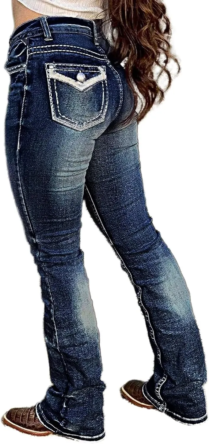 Flamingals Boot Cut Jeans for Women - Trendy Stretch Denim Pants With Butt Lifting and Tummy Control Features
