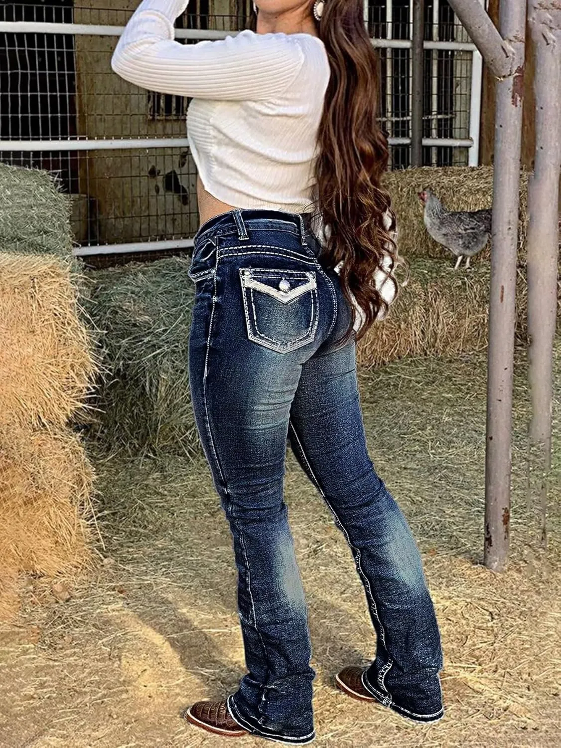 Flamingals Boot Cut Jeans for Women - Trendy Stretch Denim Pants With Butt Lifting and Tummy Control Features