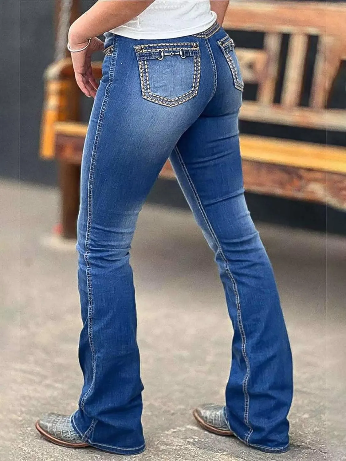 Flamingals Boot Cut Jeans for Women - Trendy Stretch Denim Pants With Butt Lifting and Tummy Control Features