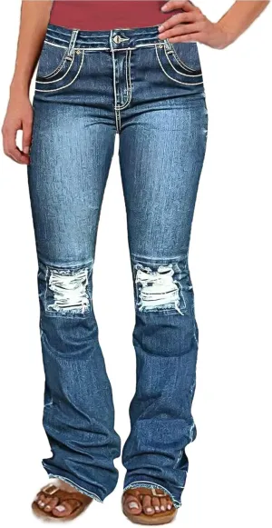 Flamingals Bootcut Jeans for Women Low Rise Stretchy Ripped Skinny Jeans Distressed Wash Western Jeans Trendy Denim Jeans