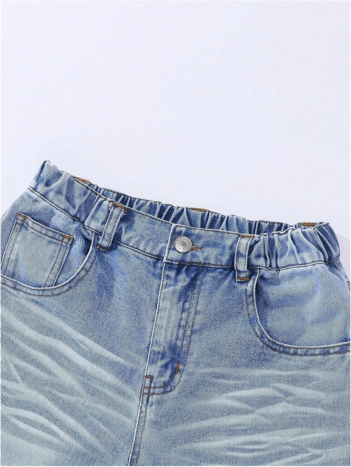 Floerns Girl's Elastic High Waist Ripped Baggy Jeans Wide Leg Distressed Denim Pants