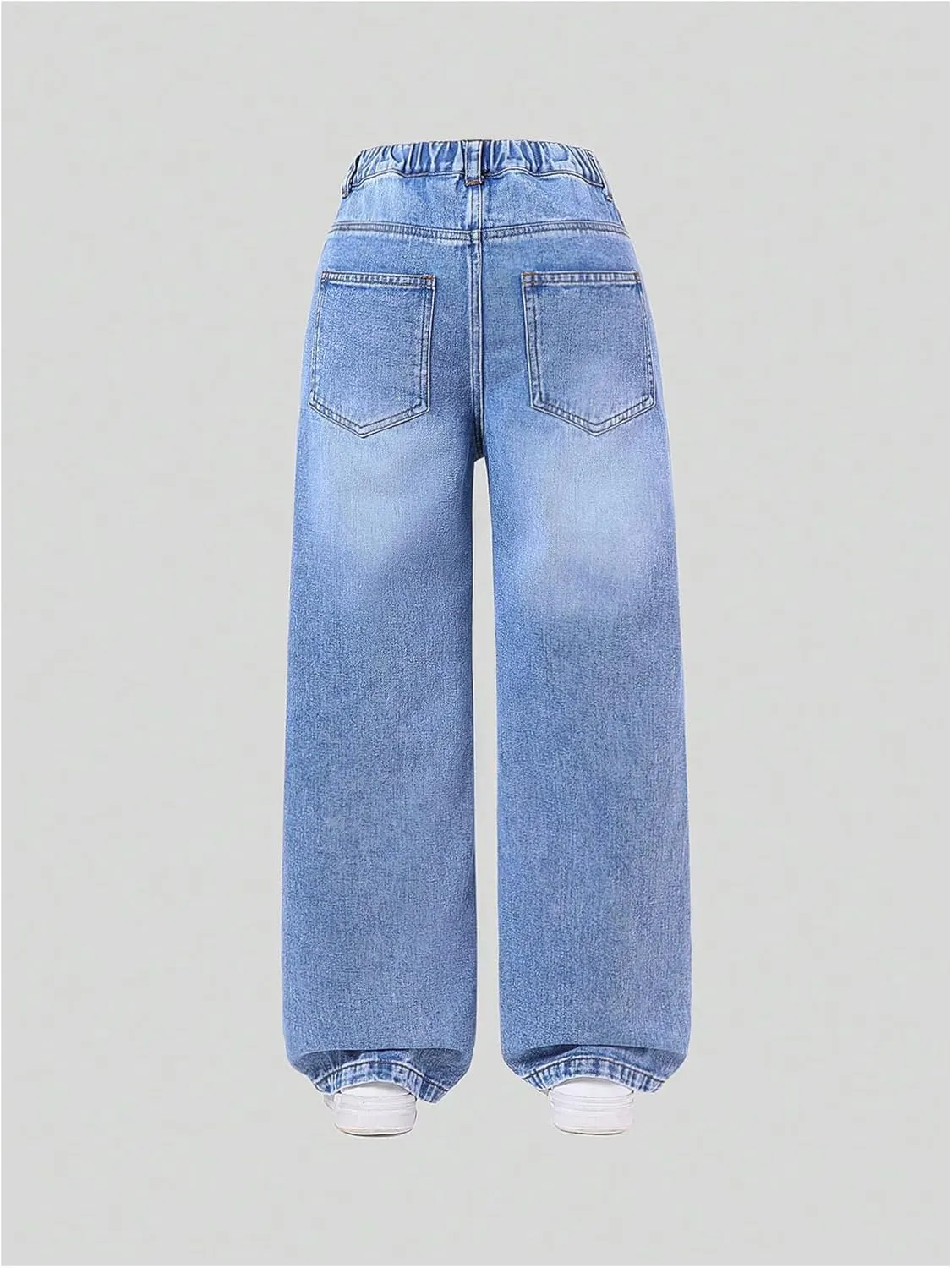 Floerns Girl's Elastic High Waist Ripped Baggy Jeans Wide Leg Distressed Denim Pants