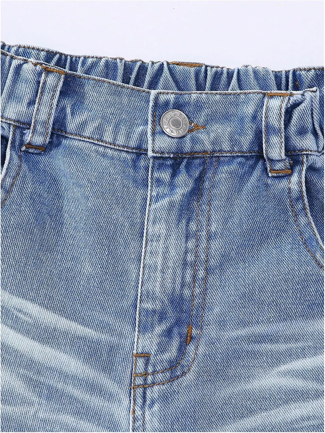 Floerns Girl's Elastic High Waist Ripped Baggy Jeans Wide Leg Distressed Denim Pants