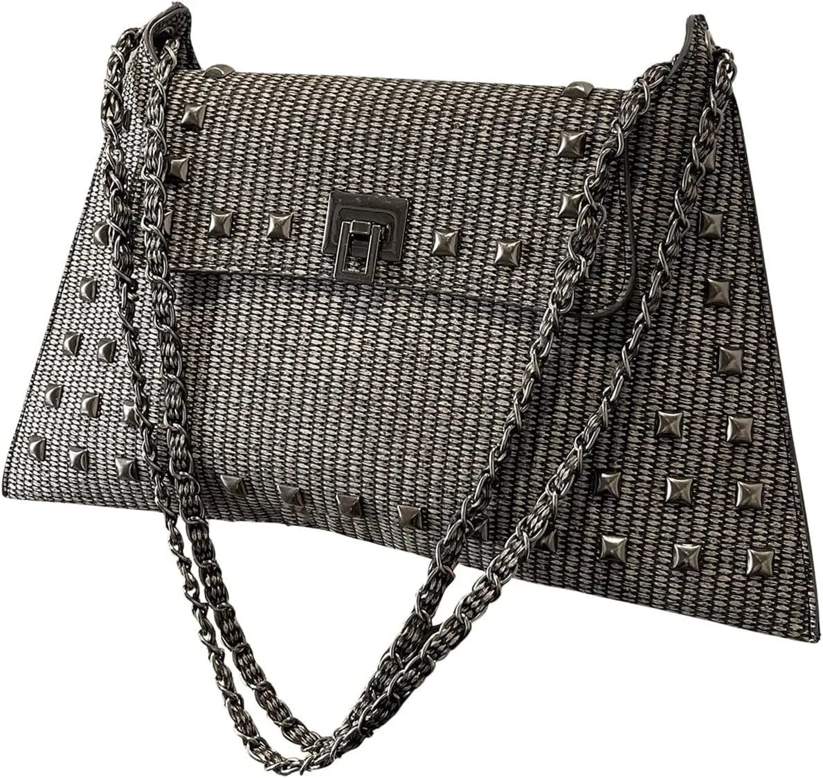 Floerns Women's Rivet Studded Detail Hobo Handle Handbag Twist Lock Flap Shoulder Bag