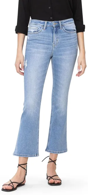 Flying Monkey, High Rise Crop Flare Jeans, Medium Blue