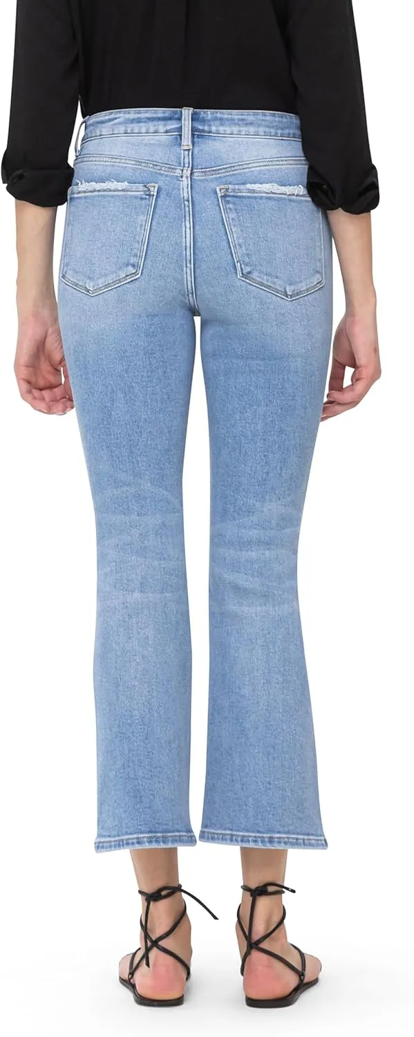 Flying Monkey, High Rise Crop Flare Jeans, Medium Blue