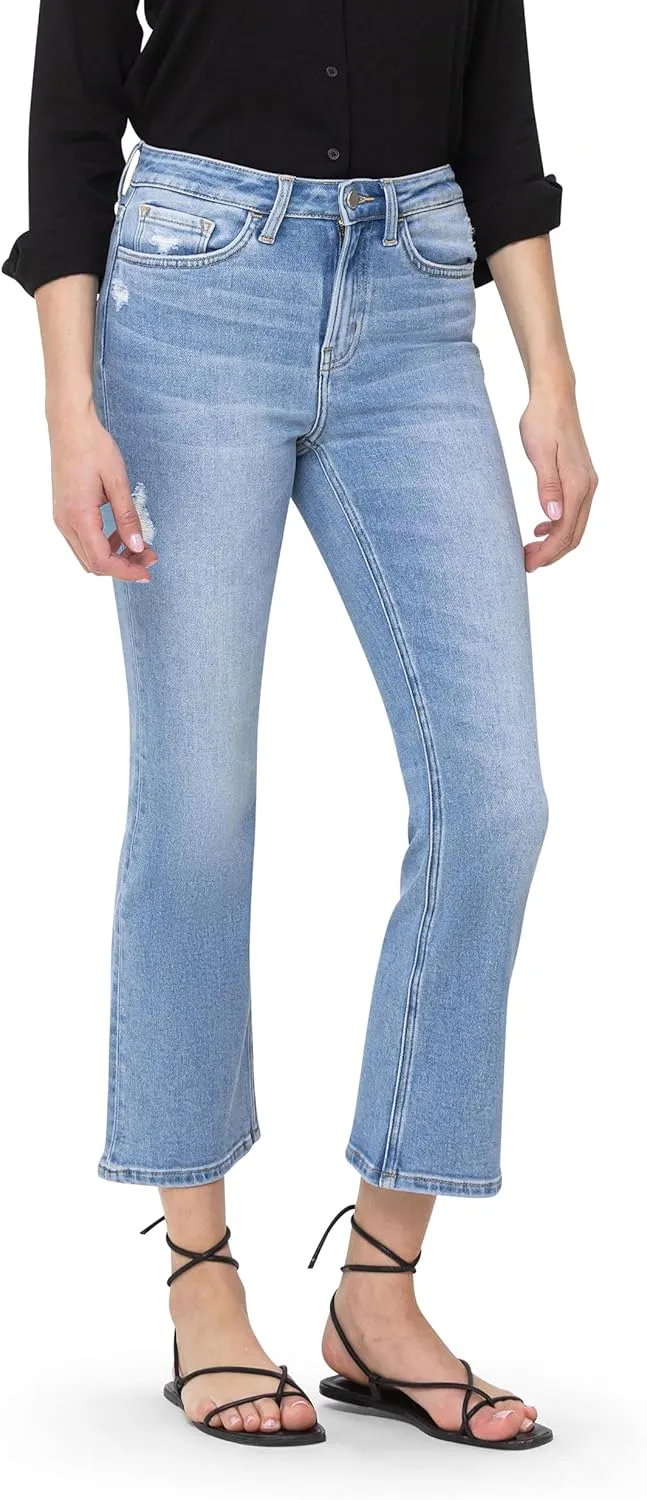 Flying Monkey, High Rise Crop Flare Jeans, Medium Blue