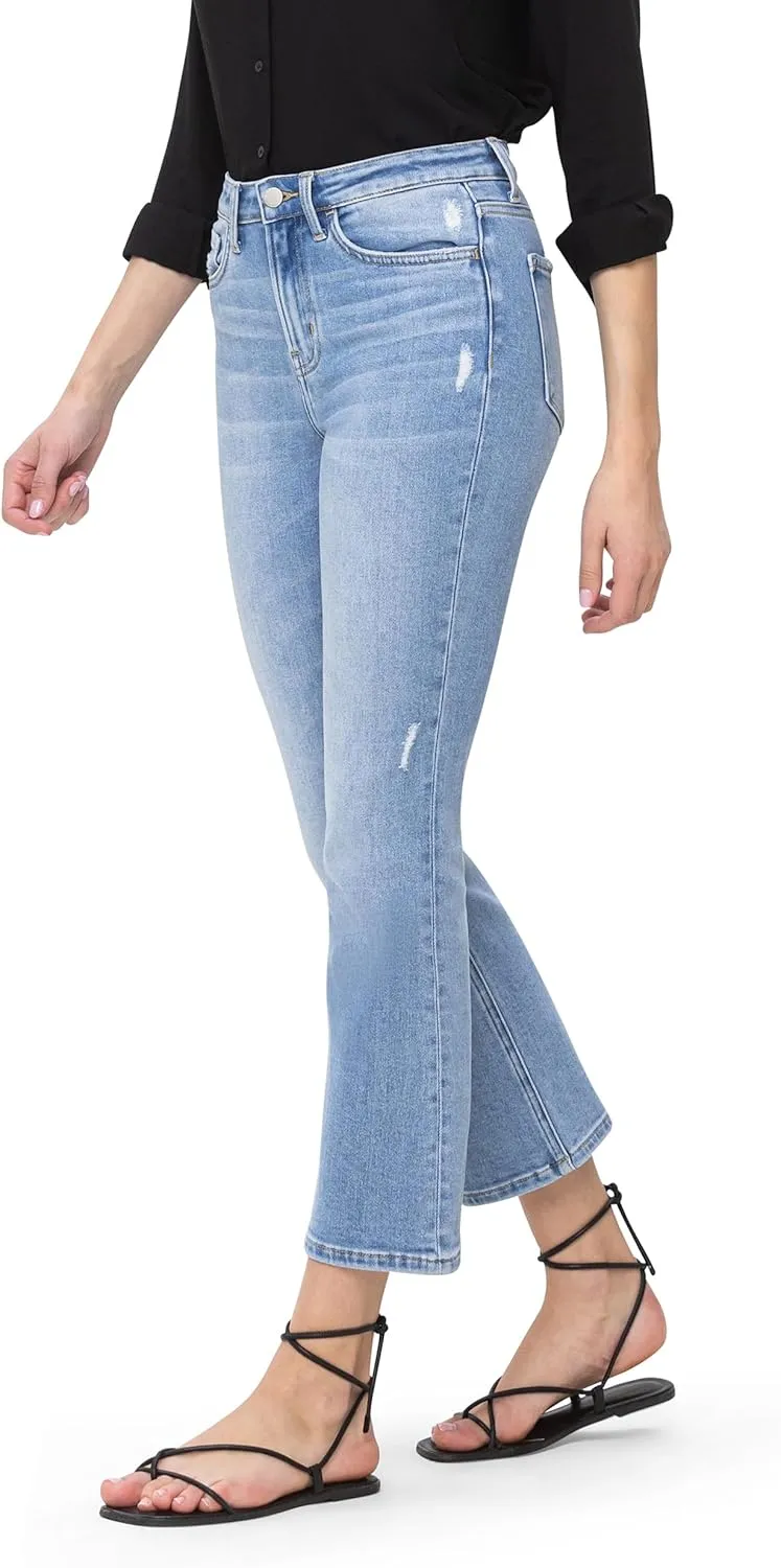 Flying Monkey, High Rise Crop Flare Jeans, Medium Blue