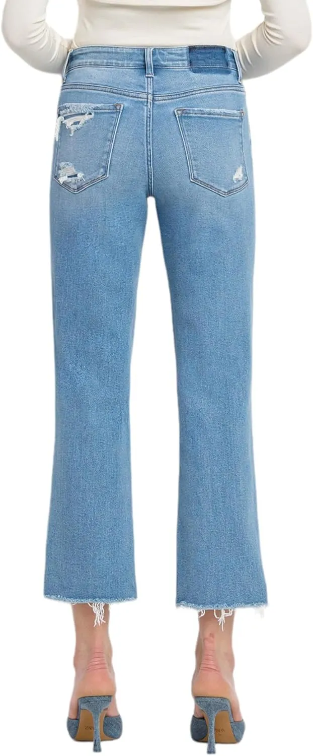 Flying Monkey High Rise Crop Regular Straight Jeans Light Blue
