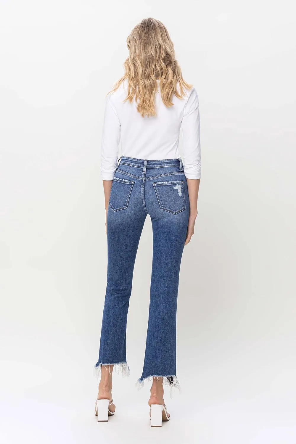 Flying Monkey - Mid Rise Distressed Hem Ankle Bootcut Jean - F5011
