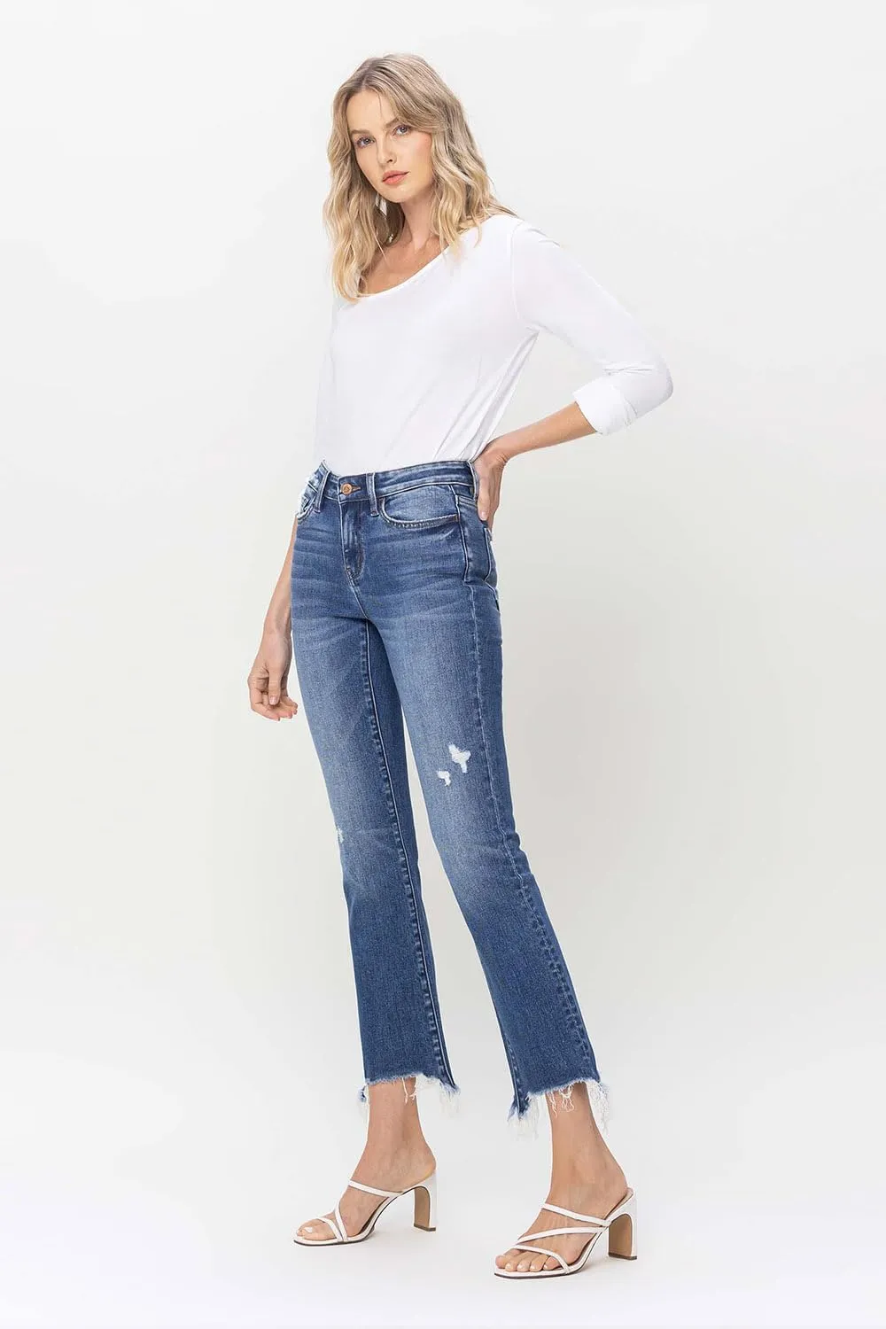 Flying Monkey - Mid Rise Distressed Hem Ankle Bootcut Jean - F5011