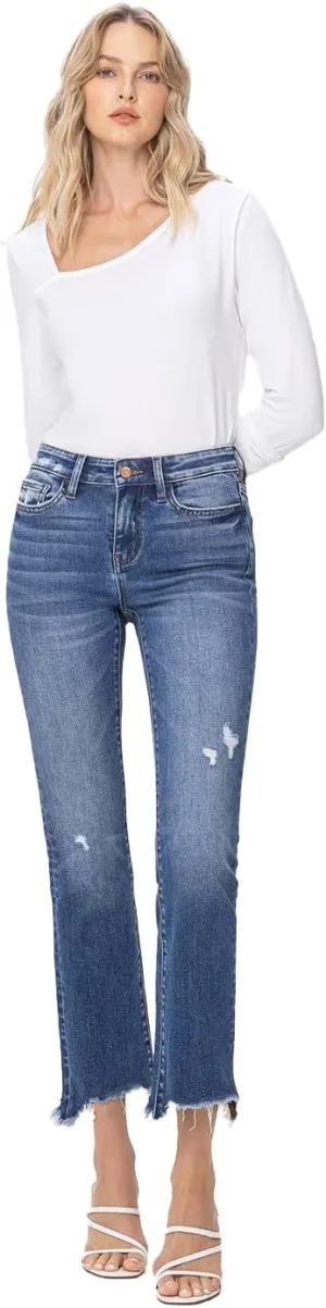 Flying Monkey - Mid Rise Distressed Hem Ankle Bootcut Jean - F5011