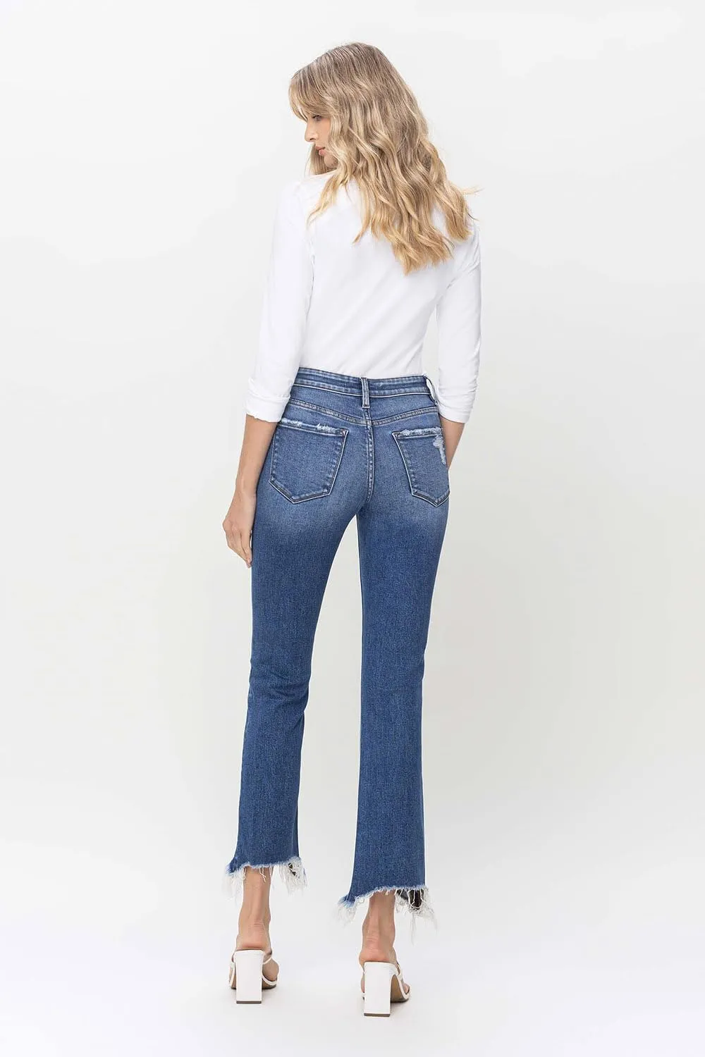 Flying Monkey - Mid Rise Distressed Hem Ankle Bootcut Jean - F5011