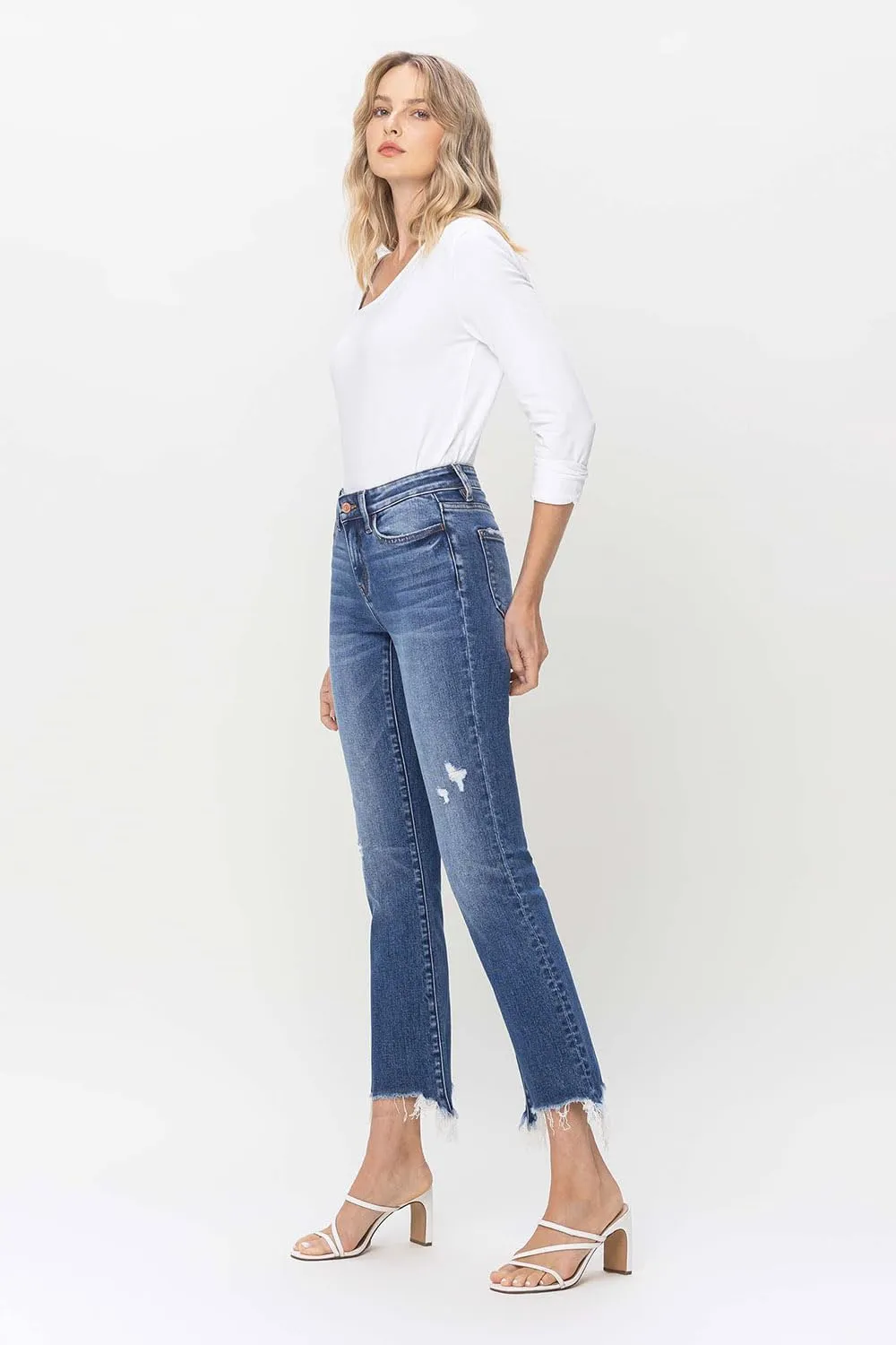 Flying Monkey - Mid Rise Distressed Hem Ankle Bootcut Jean - F5011