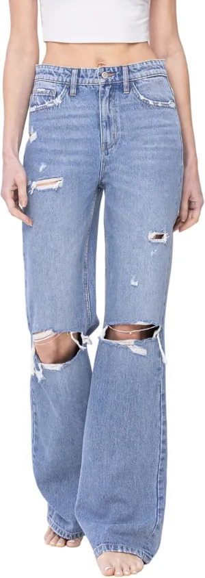 Flying Monkey Super High Rise 90's Vintage Flare Jeans Medium Blue F5312-29
