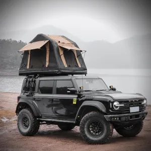 Foldable 2-3 People Amphibious Inflatable Roof Top Tent for Camping, Outdoor Glamping, Easy Setup, Khaki and Black
