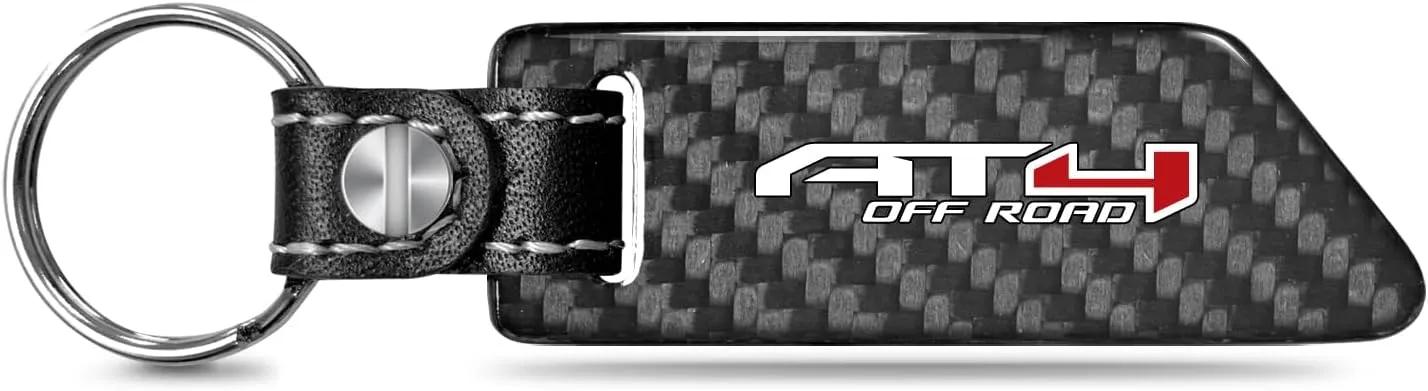 for GMC AT4 Black Real Carbon Fiber Blade Style with Black Leather Strap Key Chain Keychain, Official Licensed