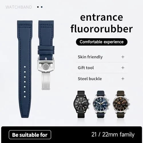 For IWCSPITFIRE MARK 18 for Portugieser for Portofino Pilot for IW3777 Wristband 20mm 21mm 22mm Nylon Canvas Leather Watchbands (BLUE rose buckle C,22MM)