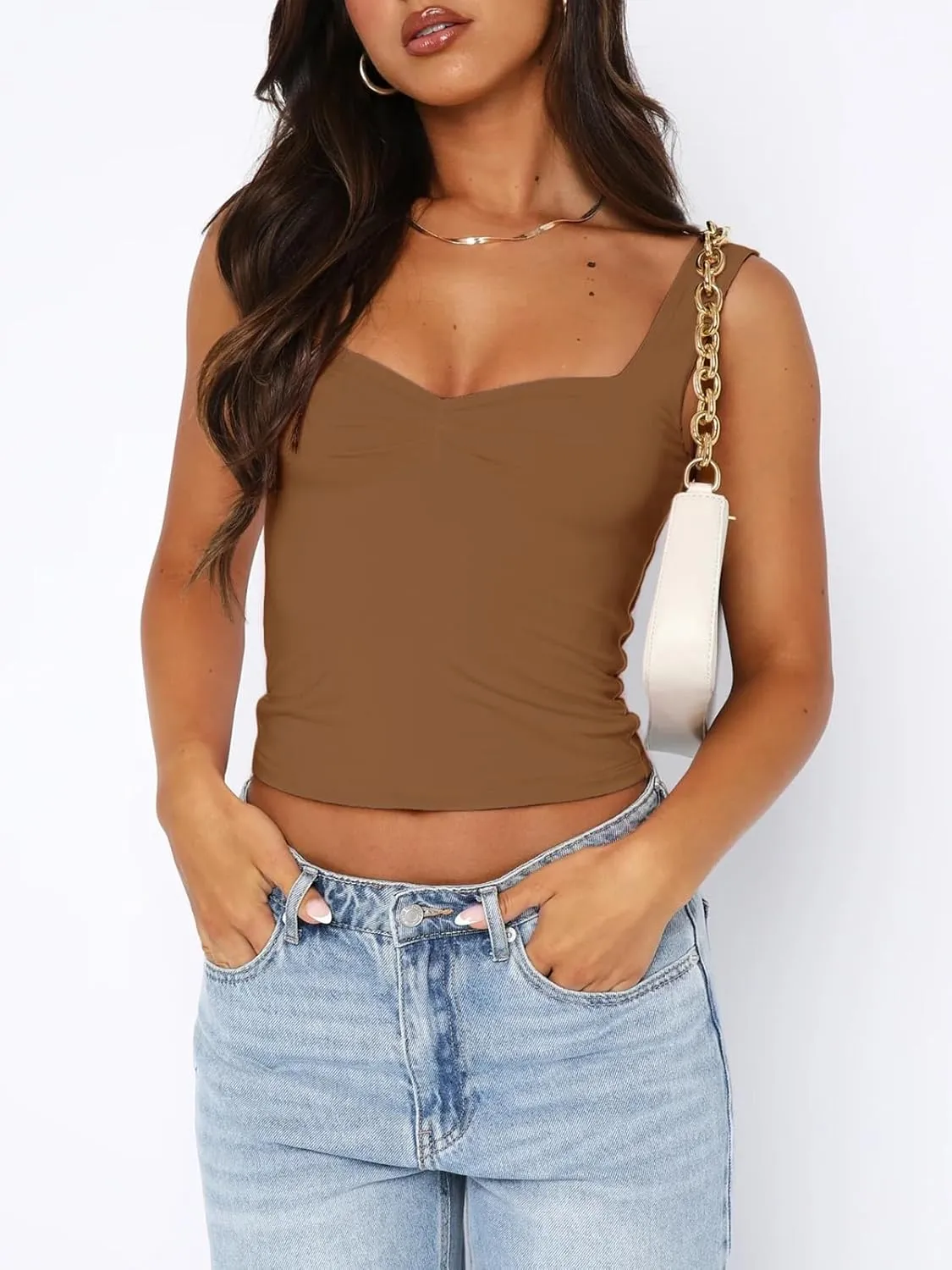 ForeFair Women Sleeveless Sexy Backless Going Out Crop Top Y2K Strappy Ruched Tank Top Summer Tight Slim Fit Cute Tops