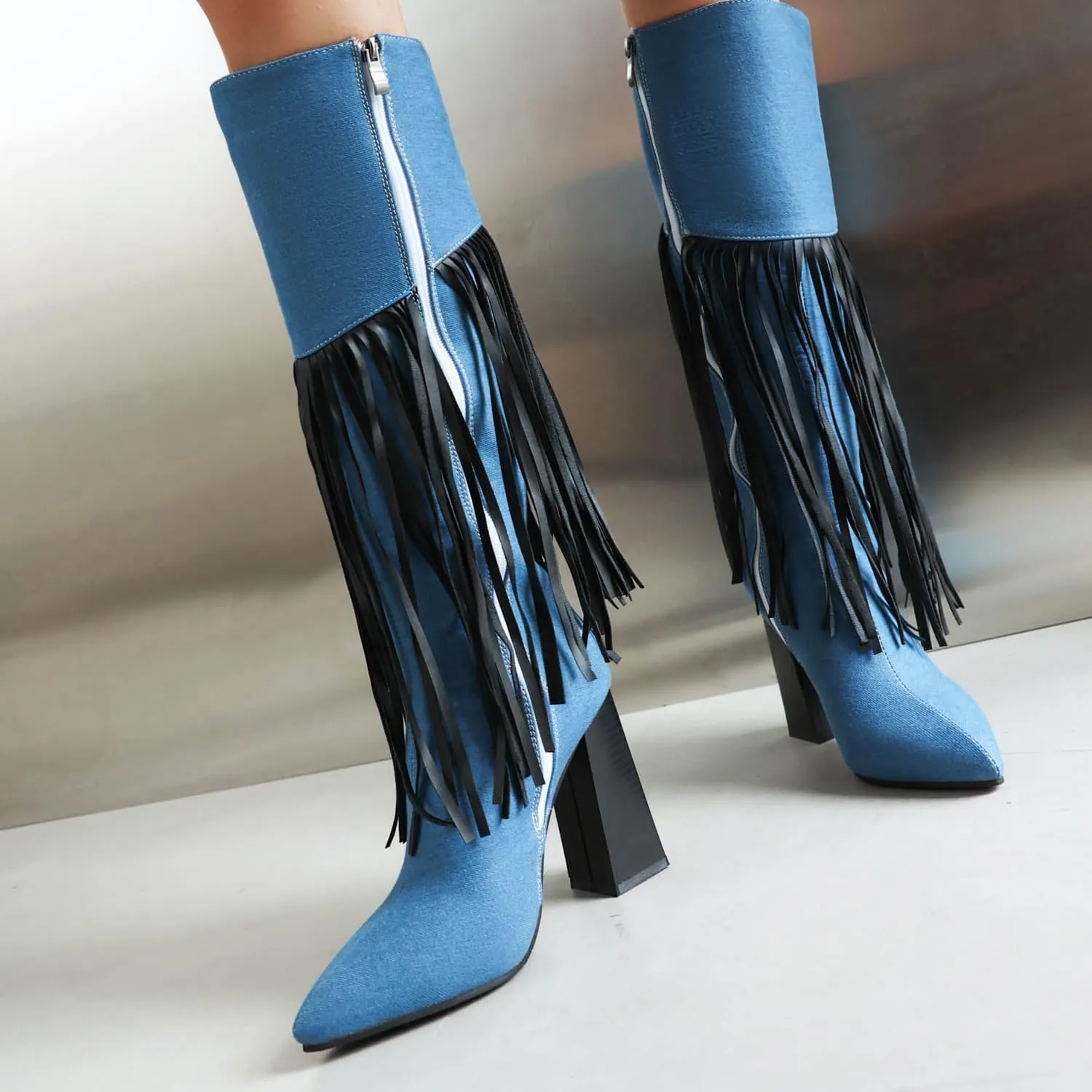 ForeMode Women Autumn Round Toe Lace up Ankle Buckle Chunky High Heel Platform Knight Boots