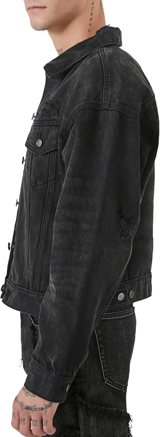 Forever 21 Men's Distressed Denim Trucker Jacket