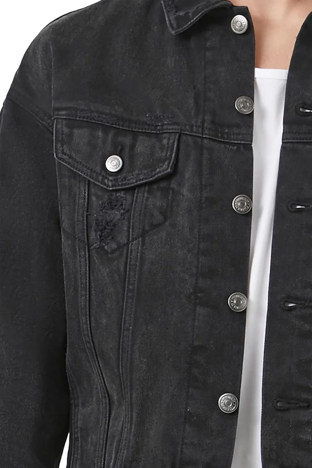 Forever 21 Men's Distressed Denim Trucker Jacket