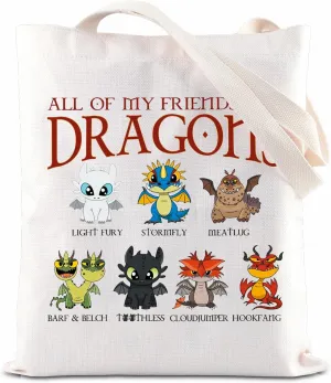 FOTAP Dragon Anime Tote Bag - Dragon Lover Shoulder Bag With Anime Characters - White & Black Fan Gift