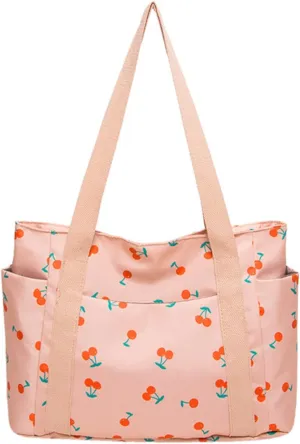 FOTN Cherry Tote Bag for Women, Everyday Work Tote,Large CanvasTote Purse with Multiple Pockets for Travel Daily Use
