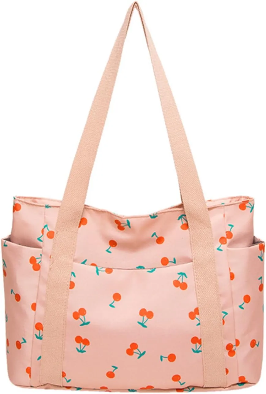 FOTN Cherry Tote Bag for Women, Everyday Work Tote,Large CanvasTote Purse with Multiple Pockets for Travel Daily Use