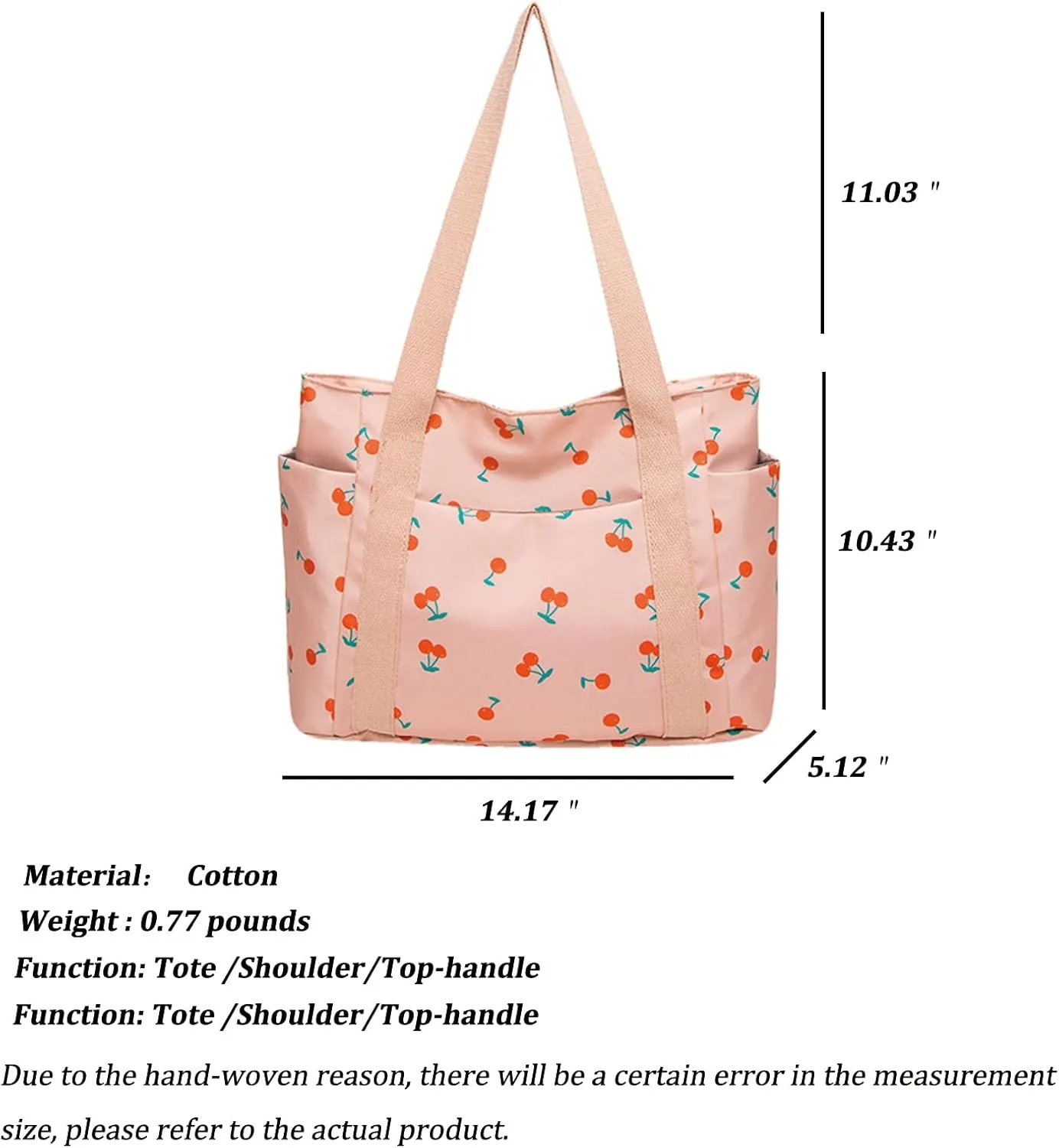 FOTN Cherry Tote Bag for Women, Everyday Work Tote,Large CanvasTote Purse with Multiple Pockets for Travel Daily Use