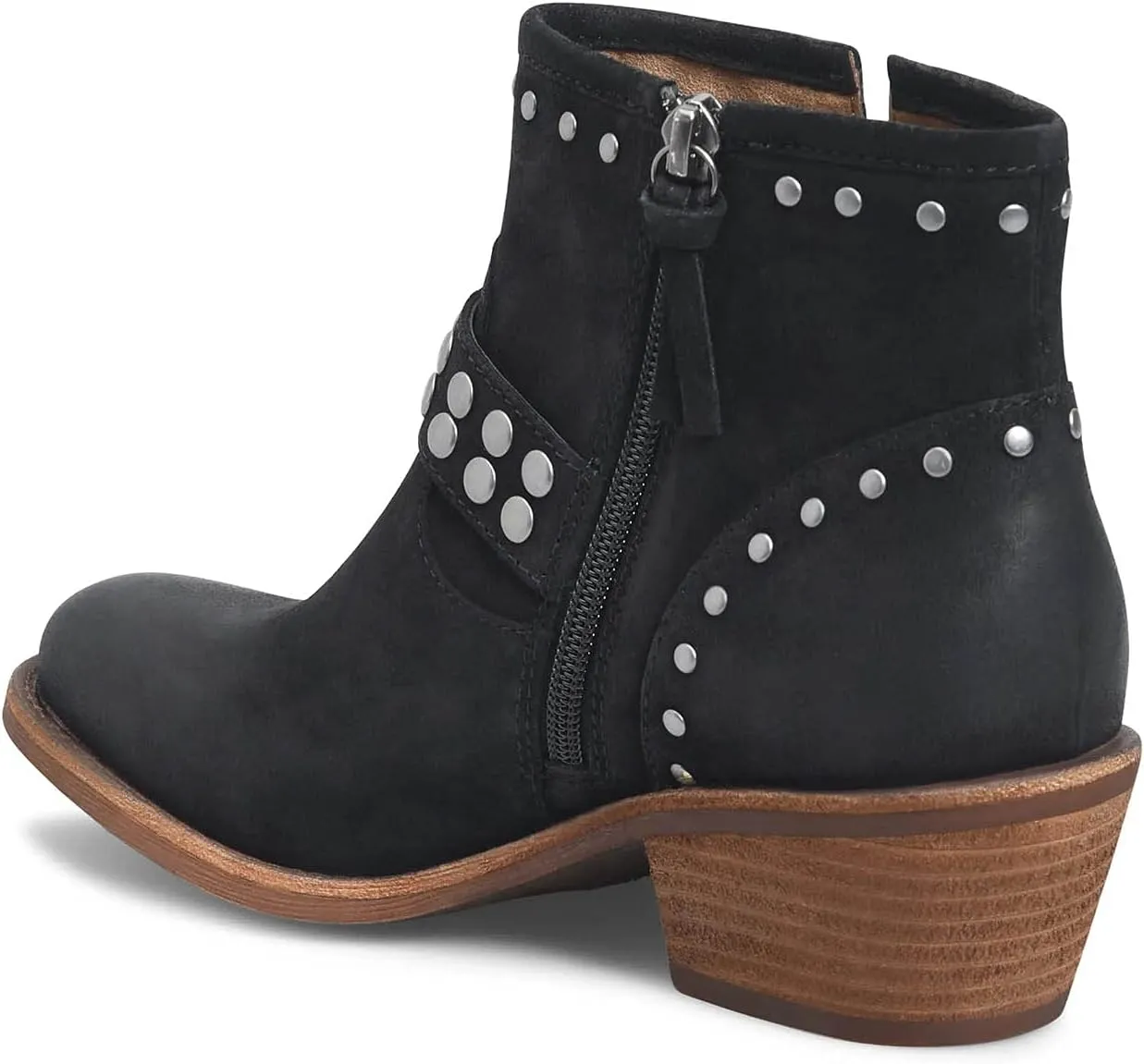 FOWT Women V Cut Cowgirl Ankle Boots Metal Rivet Studded Short Booties Slide Zipper Low Block Striped Heel Boots Metal Buckle Casual Fashion Work Shoes Size 4-16 US