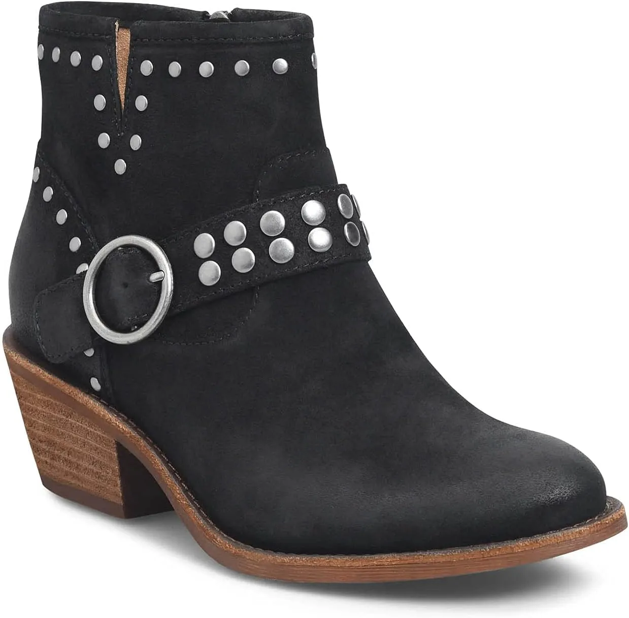 FOWT Women V Cut Cowgirl Ankle Boots Metal Rivet Studded Short Booties Slide Zipper Low Block Striped Heel Boots Metal Buckle Casual Fashion Work Shoes Size 4-16 US