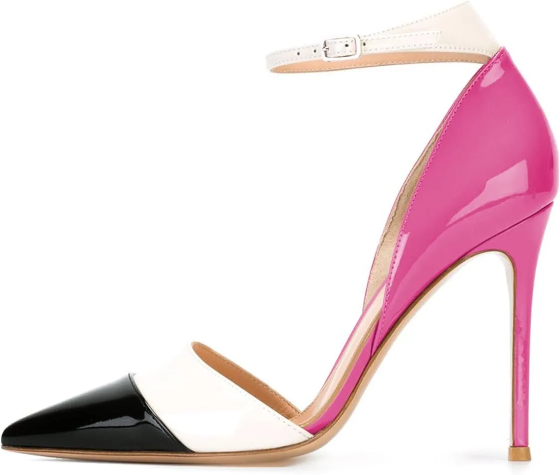 FSJ Women Ankle Strap High Heels D'Orsay Pumps Pointed Toe Stiletto Fashion Dress Shoe Size 4-15 US