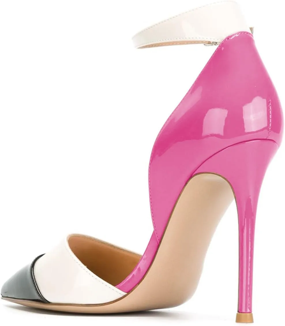 FSJ Women Ankle Strap High Heels D'Orsay Pumps Pointed Toe Stiletto Fashion Dress Shoe Size 4-15 US