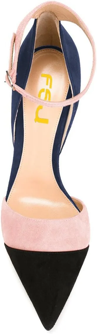 FSJ Women Ankle Strap High Heels D'Orsay Pumps Pointed Toe Stiletto Fashion Dress Shoe Size 4-15 US