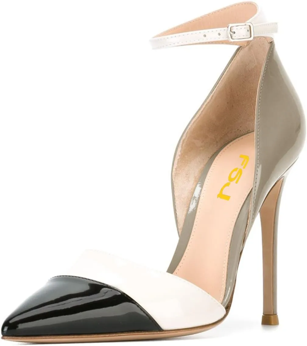 FSJ Women Ankle Strap High Heels D'Orsay Pumps Pointed Toe Stiletto Fashion Dress Shoe Size 4-15 US