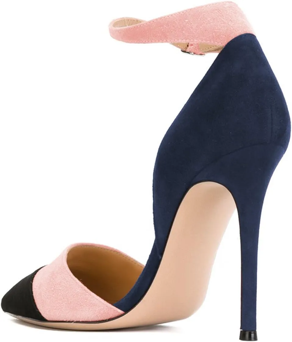 FSJ Women Ankle Strap High Heels D'Orsay Pumps Pointed Toe Stiletto Fashion Dress Shoe Size 4-15 US