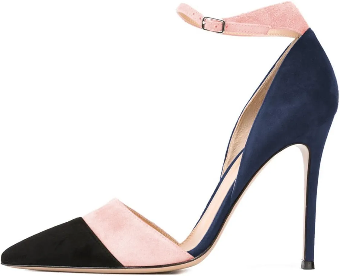 FSJ Women Ankle Strap High Heels D'Orsay Pumps Pointed Toe Stiletto Fashion Dress Shoe Size 4-15 US